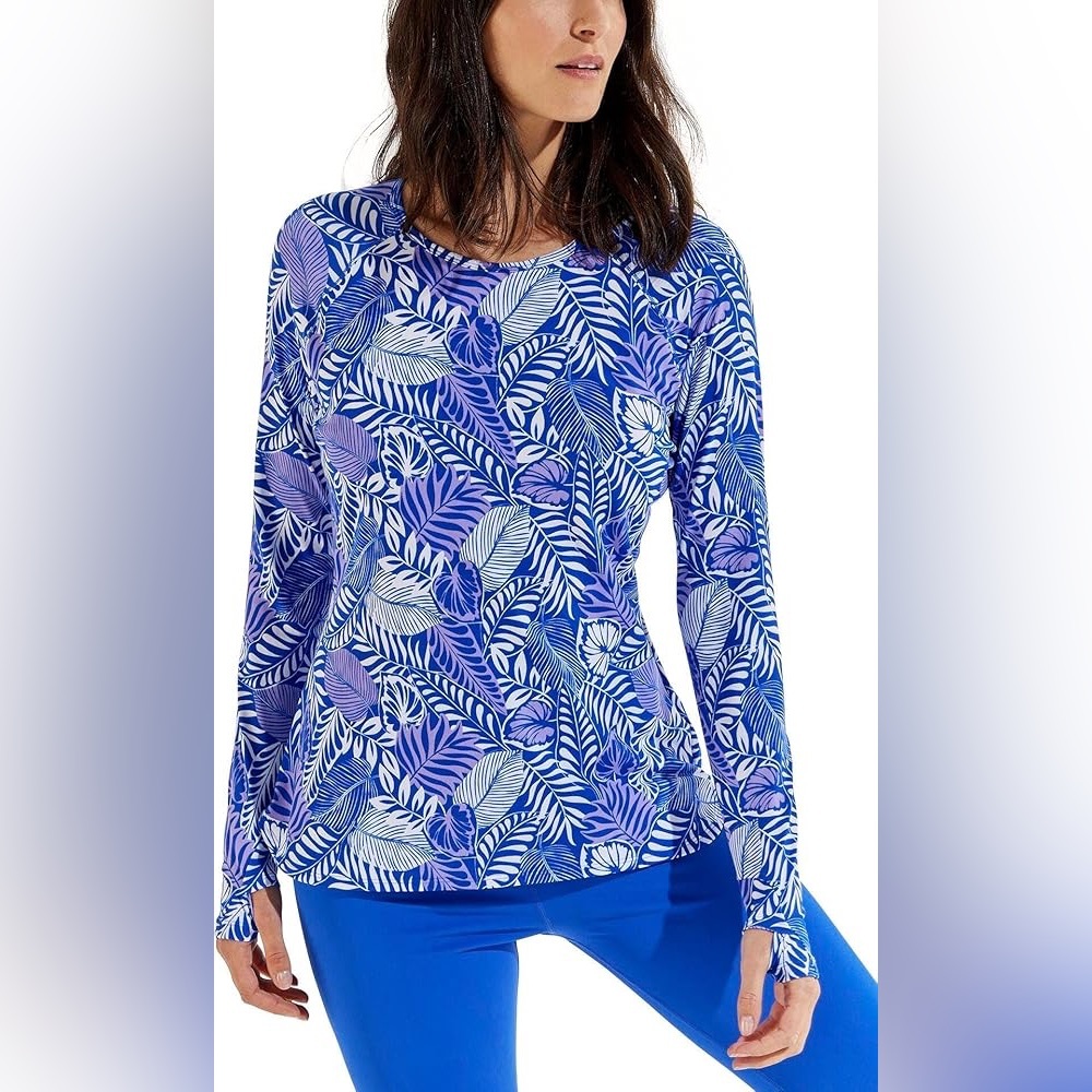 Coolibar sun protection wear long sleeve sun guard shirt in purple and blue XXL
